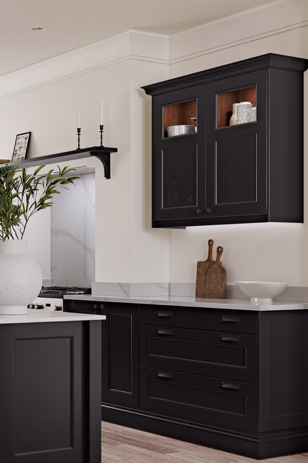 woodgrain matt black shaker kitchen door 